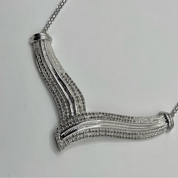 2 CT Natural Diamond Rhodium Evening Necklace - Picture 3 of 9